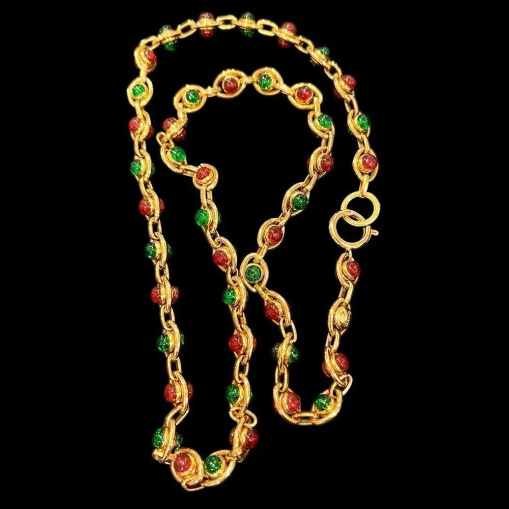 CHANEL Gold-tone Gripoix Chain Long Necklace Vintage - Picture 3 of 8
